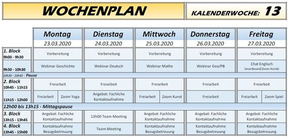 Wochenplan KW 13 von Schule & Beruf